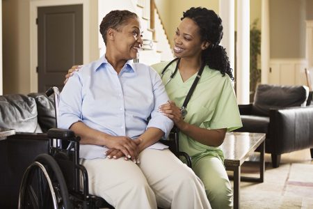 A nurse cares for a woman in a wheelchair in her home. There are two basic kinds of home-care services that Medicare and other insurers cover: skilled care, which is provided by a health care professional, primarily a nurse, therapist (physical, occupational or speech) or social worker; and personal care, such as help with bathing, grooming or other such tasks, provided by home health aides, also called personal care workers or attendants.